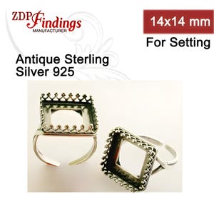 Square 14x14mm Heavy Cast Ring Bezel Cups Setting Antique (Oxidized) Sterling Silver 925 (8866) Silver Ring bezel