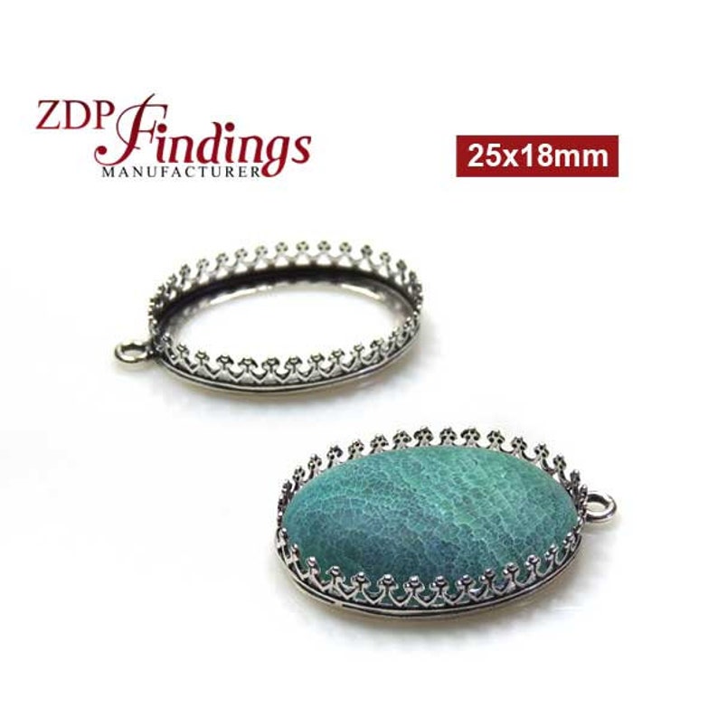ZDP Findings MANUFACTURER 2pcs x Oval 25x18mm Quality Cast Crown Bezel Cup For Setting Antique Oxidized Sterling Silver 925 8394 image 1