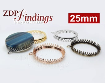 4pcs x Quality Cast 25mm Round Base Bezel Tray Crown Setting for Pendant or Earrings, Choose Your Finish (9483V)