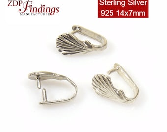 6Pcs X Sterling Silver 925 Pinch Bail for dangle pendant with hole, Sea Shell 14x7mm (A2425)