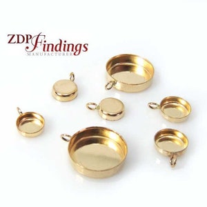 4pcs x 14k Gold Filled Round Bezel Cup Tray Pendant Setting, Choose Your Size (RDX1VGF)