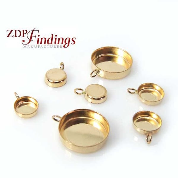 4pcs x 14k Gold Filled Round Bezel Cup Tray Pendant Setting, Choisissez votre taille (RDX1VGF)