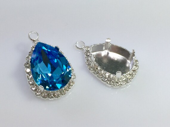 ティアドロップ 18 x 13 mm シルバーメッキベゼルペンダント 2 個