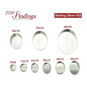 Puede incluir: Surtido de blancos redondos de metal plateado en varios tamaños, que van desde 10x8 mm hasta 40x30 mm. Los blancos están etiquetados con sus dimensiones en milímetros. Sterling Silver 925 está escrito en rojo en la parte superior de la imagen.