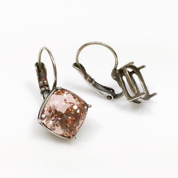 4pcs x 10mm Square Antique Silver Plated Bezel Lever back Earrings Setting Suitable for Swarovski 4470 (LBN9ASP)