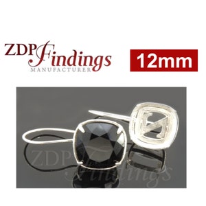 2pcs x Quality Cast 12mm Kidney wire Sterling Silver 925 Bezel Earrings for Settings Swarovski 4470 crystal (AAKWN22SH)
