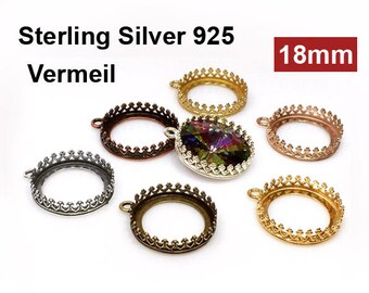 2pcs x Round 18mm Quality Sterling Silver 925 Cast Crown Bezel Cup Setting fit Swarovski Rivoli 1122 Choose Your Finish (8425SV)ZDP Findings