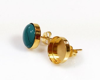 6pcs x Round 10mm Bezel Earring Cups Shiny Gold Plated on 925 Sterling Silver (61010SHGP)