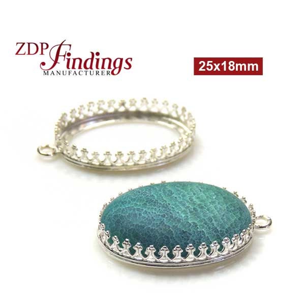 2pcs x Oval 25x18mm Quality Cast Bezel Cup For Setting Shiny Sterling Silver 925 Anti Tarnish (8394SH)  by ZDP Findings MANUFACTURER