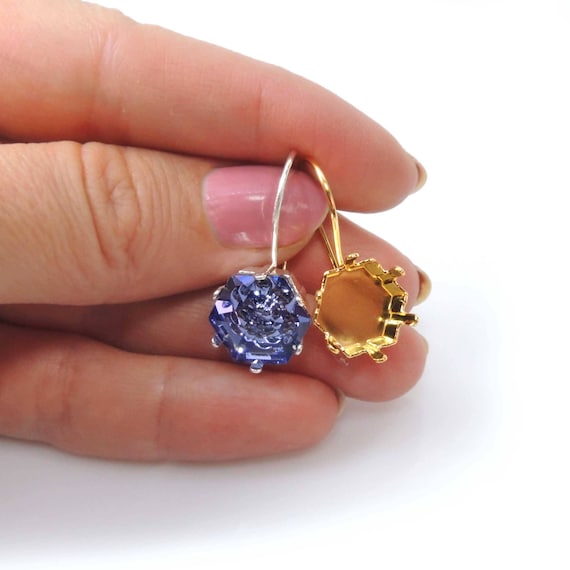 4pcs X Hexagon 14mm Bezel Setting Earrings Fit European 4681