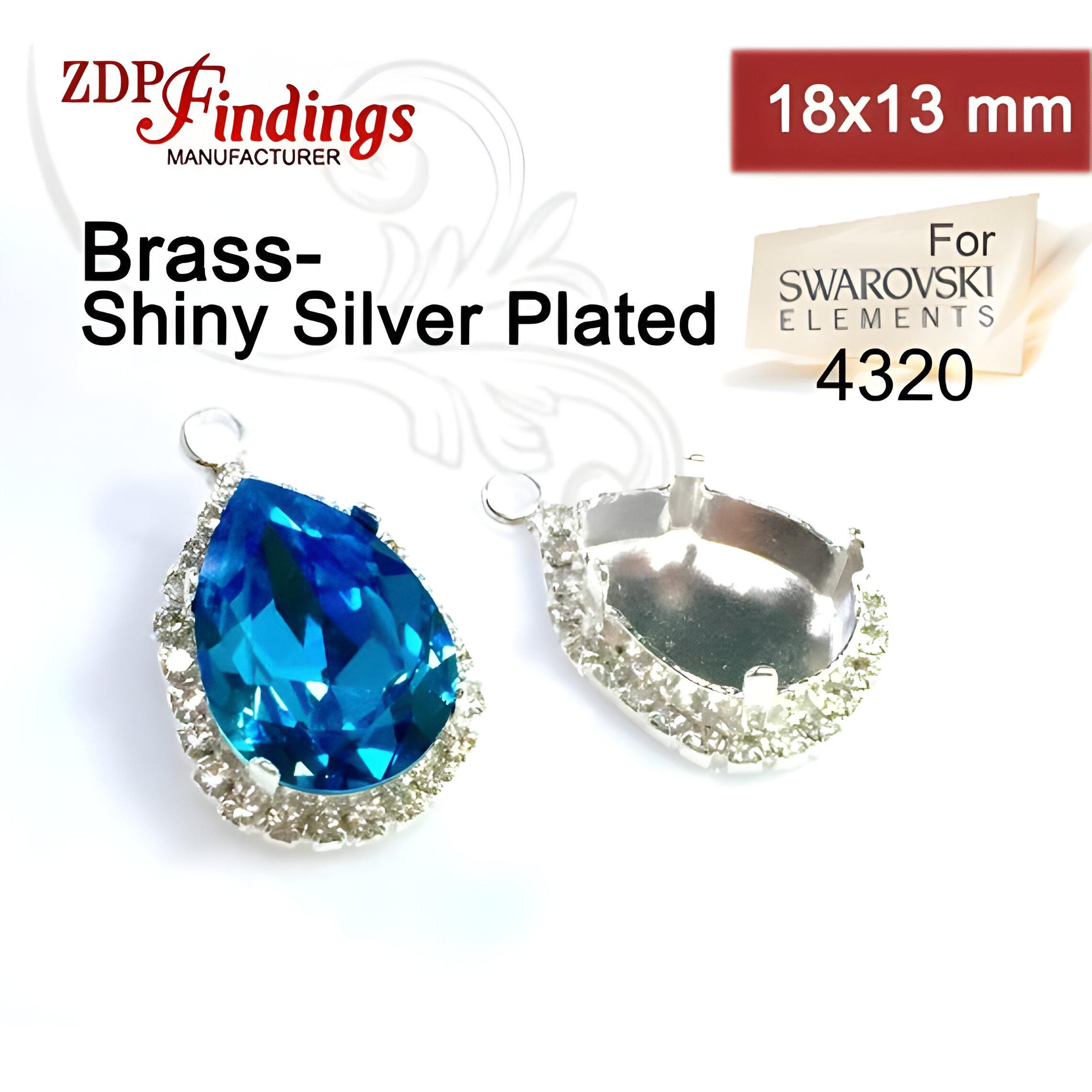 ティアドロップ 18 x 13 mm シルバーメッキベゼルペンダント 2 個