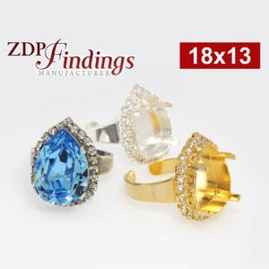Anillo ajustable en forma de lágrima de 18 x 13 mm con forma de pera y diamantes de imitación de cristal Swarovski 4320. Elija su acabado (RGPR1813CRYV)
