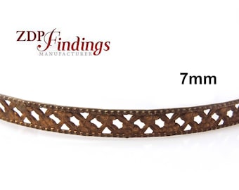 24 Inch (61cm) x 7mm Width Brass Strip Gallery Decorative  Filigree Pattern Wire Jewelry Making (C4100127TBR)