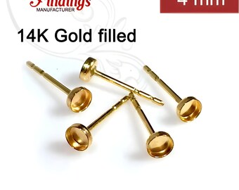 May include: Five gold-filled earring posts with 4 mm round bezels. 14K Gold filled.