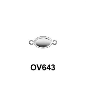 24pcs x Oval 6x4mm Bezel Cups Setting, 2 Connector Loops Sterling Silver 925 (OV643)