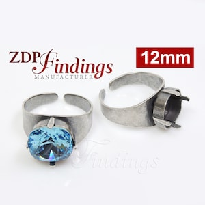 4pcs x Square 12mm Adjustable Ring Bezel For Setting Suitable Swarovski 4470, Choose your Finish (RGK12SQV)