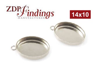 10pcs x Oval 14x10mm Bezel Cup Settings With Loop, Sterling Silver 925 (OV14101 )ZDP Findings Manufacturer