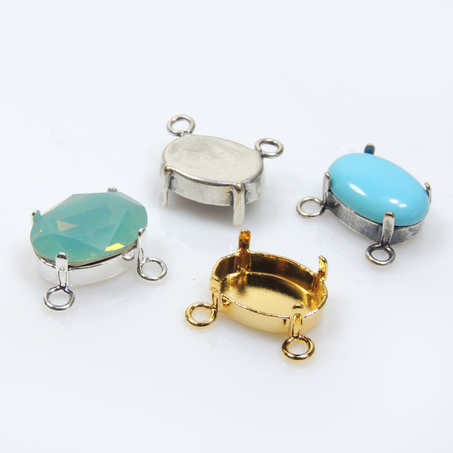 6pcs X Oval 14x10mm Bezel Cup Connector Tray Suitable for European