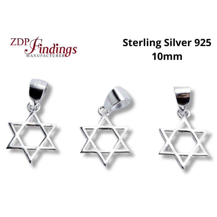 4pcs x 10mm Sterling Silver 925 Star of David Bead Charm Pendant Necklace  (543451)
