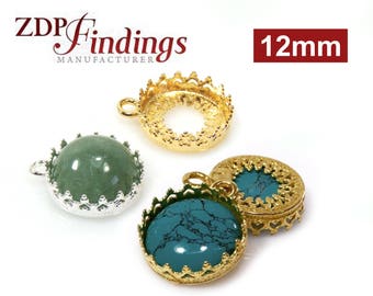 10pcs x Round 12mm Quality Cast Filigree Bezel Tray Pendant Setting, Choose Your Finish (2500269V) by ZDP Findings MANUFACTURER