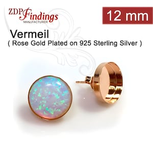 6 Stück x runde 12mm Bezel Ohrring Cups Rose vergoldet auf 925 Sterling Silber (61012SHRP)