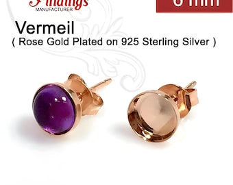 10pcs x Round 6mm Bezel Earring Cups Rose Gold Plated on 925 Sterling Silver ,vermeil (6106SHRP) by ZDP Findings MANUFACTURER