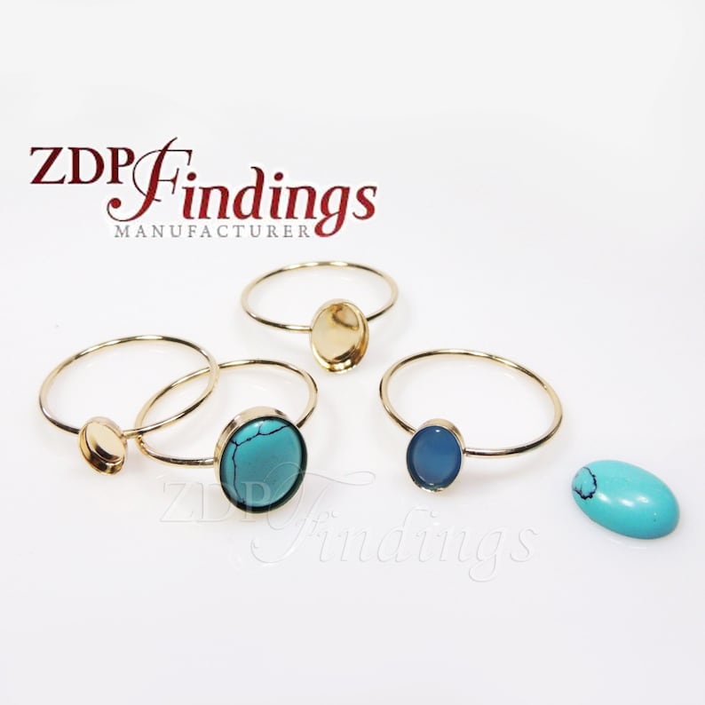 1pc x 14k Gold Filled delicate Skinny Stacking Bezel cup Ring fit Oval Cabochon Gemstone, Choose Your Size (TGF)  ZDP Findings MANUFACTURER 