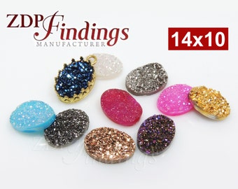 1pcs x High Quality Oval 14x10mm Druzy Flat Back Cabochon Natural Gemstone, Choose your Color - (DRU1410)