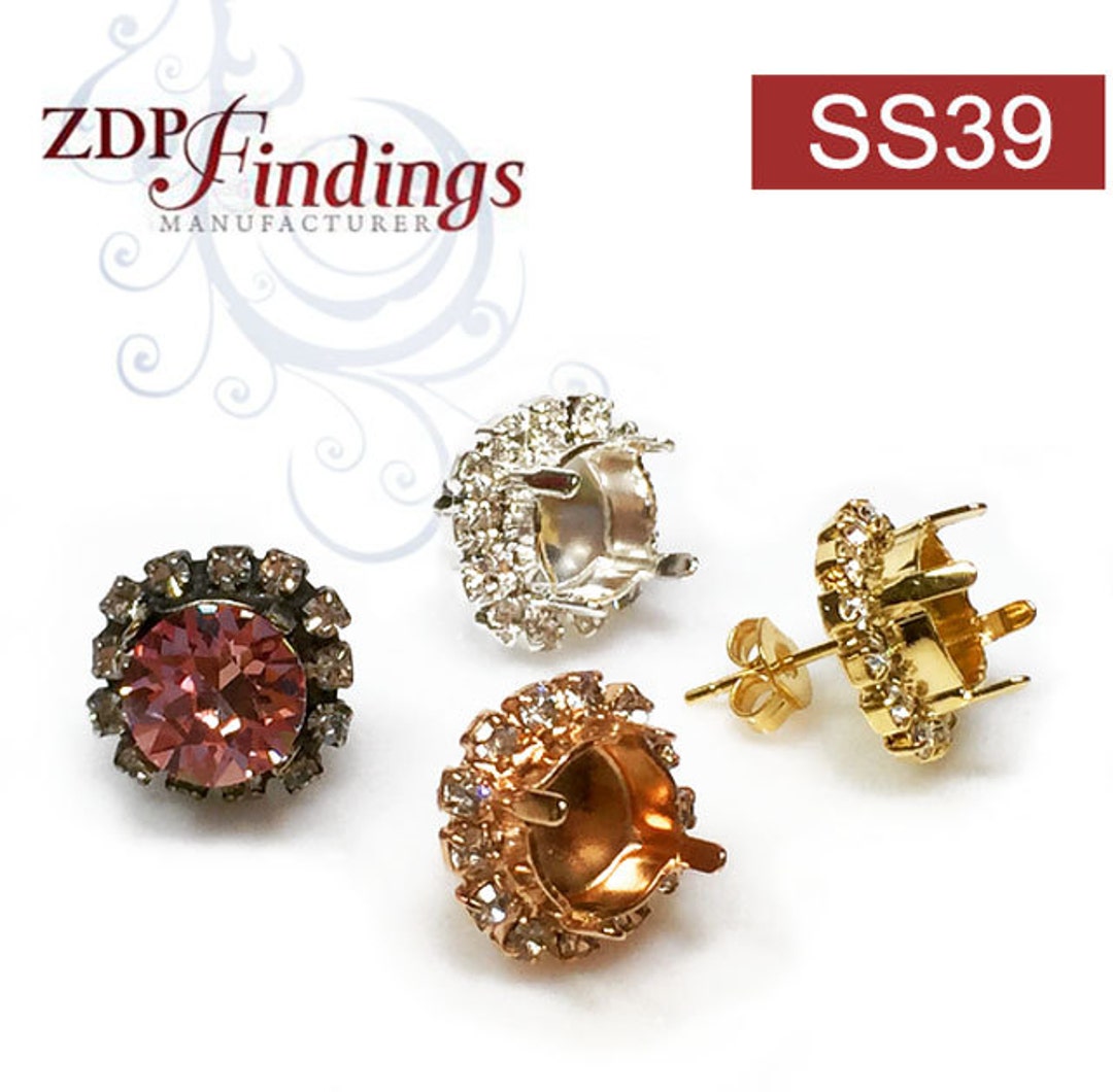 2pcs X Round 8mm Bezel Rhinestone Post Earrings Fit Swarovski Ss39 ...