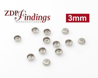 60pcs x Round 3mm Bezel Cups Sterling Silver 925 (RD30) by ZDP Findings MANUFACTURER