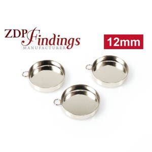 10pcs x Round 12mm Bezel Cups Setting with Loop; Sterling Silver 925 (RD121) ZDP Findings MANUFACTURER