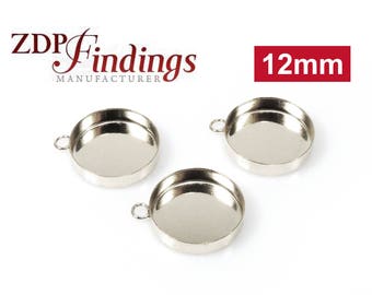 10pcs x Round 12mm Bezel Cups Setting with Loop; Sterling Silver 925 (RD121) ZDP Findings MANUFACTURER