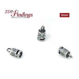 12 tappi terminali a crimpare in argento antico fuso di qualità X per cavo da 3 mm (14769ASP)