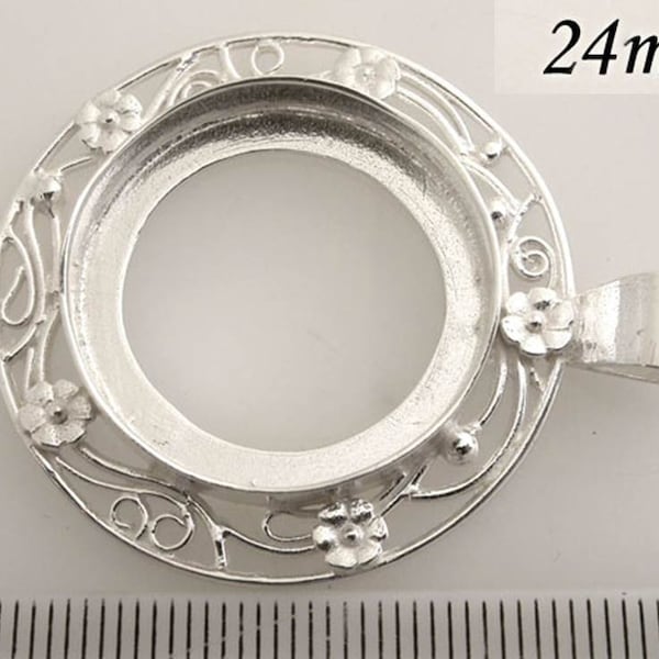 24mm Heavy Quality Cast Bezel cup Shiny Sterling Silver 925 Anti Tarnish 8429SH by ZDP Findings MANUFACTURER