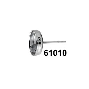 May include: Silver earring setting with a round bezel and a post. The setting is designed to hold a cabochon stone. The product number is 61010.
