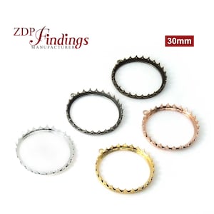 4pcs x Quality Cast 30mm Spiked Round Crown Bezel Cup Connector Plated Brass 925, choose your plating (EVRD30PV) by ZDP Findings MANUFACTURE