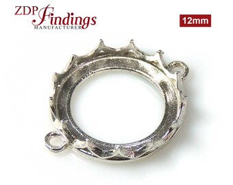 New! 4pcs 12mm Sterling Silver 925 Crown bezel setting, Spiked Round Cup Sterling Silver 925 (EVRD12LSH) by ZDP Findings MANUFACTURER