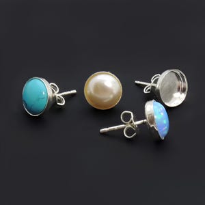 10pcs x Sterling Silver 925 Round Bezel Cups Post Earring Settings, Choose your Size (6100SHV)