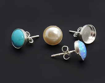 10pcs x Sterling Silver 925 Round Bezel Cups Post Earring Settings, Choose your Size (6100SHV)