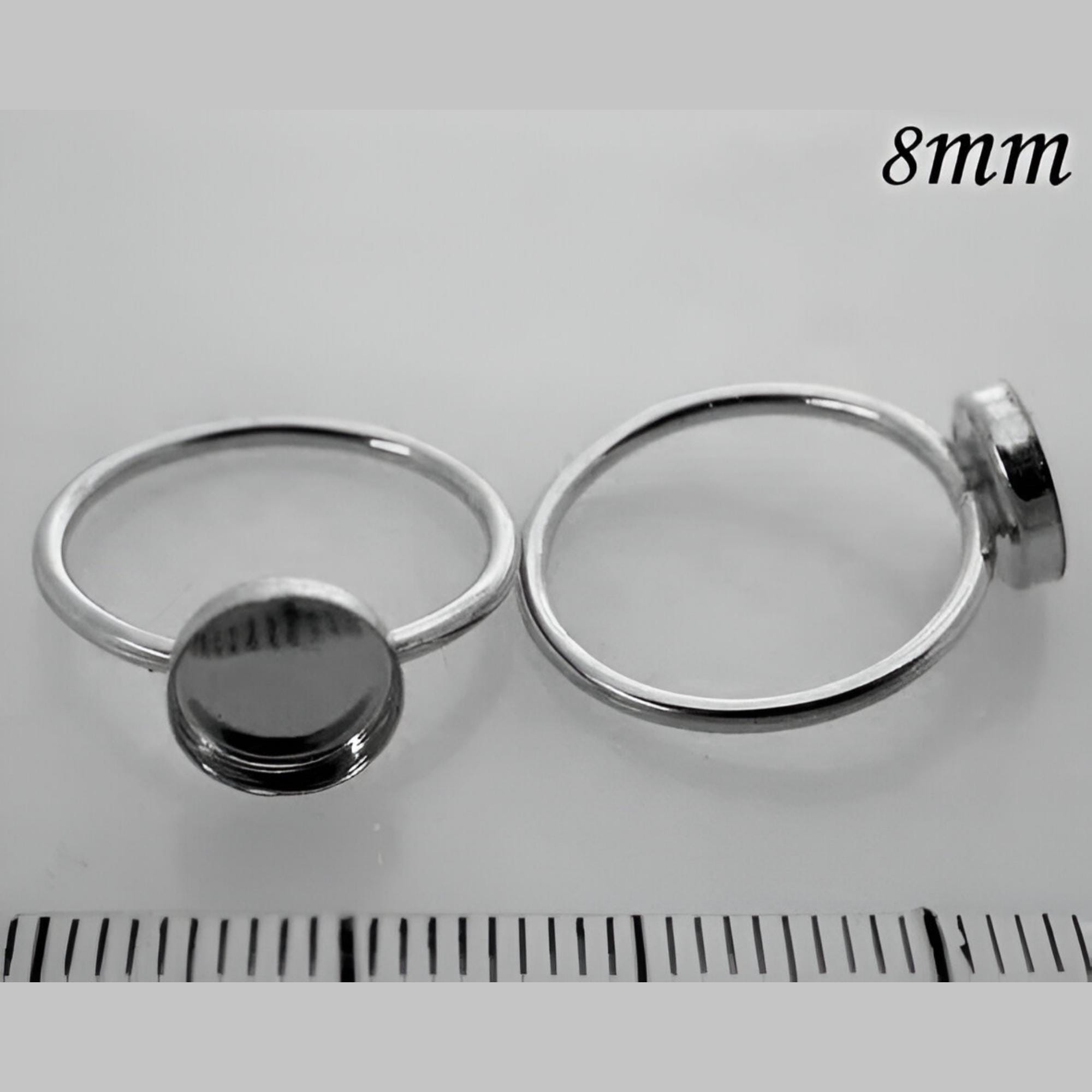 2pcs X Round 8mm Sterling Silver 925 Bezel Cup on Ring . Select