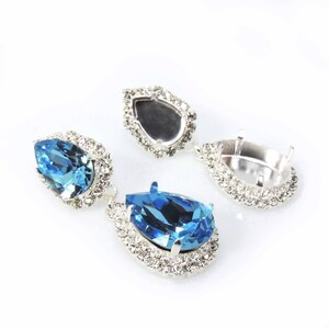 Kolczyki wiszące w kształcie łezki, 14 x 10 mm / 18 x 13 mm, ze srebrnymi kryształkami, pasujące do kryształu Swarovski 4320 (POPR14PR18XCRYSP)