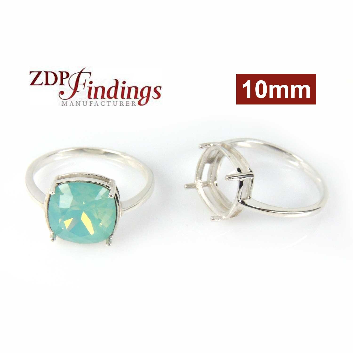 2個 x 10 mm スクエアベゼルリングセッティング スターリングシルバー