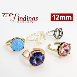 4pcs x Quality Cast 12mm Adjustable Ring Bezel Settings fit Rivoli 1122 crystals, Choose your Finish (N13V)