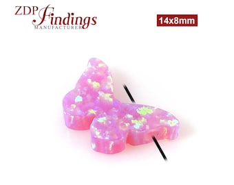 2 piezas de 13 x 8 mm, dije de mariposa de ópalo, colgante para pulsera, creado en laboratorio, elige tu color (B90016P)