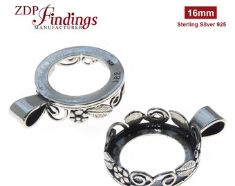 2pcs x Round 16mm Bezel Cups Setting Antique (Oxidized) Sterling Silver 925 (8430)