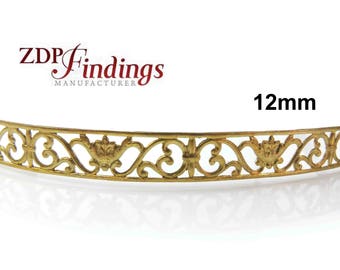 24 Inch (61cm) x 12mm Width Brass Strip Gallery Decorative  Filigree Pattern Wire Jewelry Making (C4100130BR)