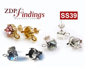 10pcs X Round 39ss Earrings Base Post With Loop for