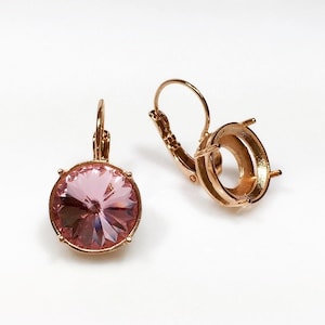 4pcs x 12mm Round Rose Gold Plated Bezel Lever back Earrings Setting Suitable for Swarovski 1122 (LBN6RP)