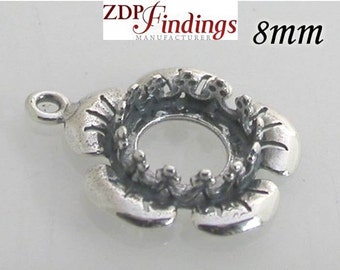 ZDP Findings MANUFACTURER - 2pcs x Round Flower Bezel Cup with loop 925 Sterling Silver, Choose your size and finish (9251)