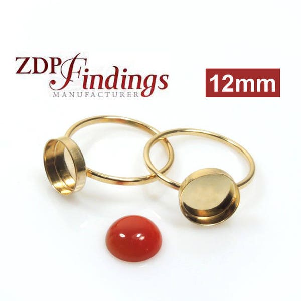 12mm Round Bezel Cup 14k Gold Filled Stacking Ring, Select Your Ring Size (R12GF) by ZDP Findings MANUFACTURER